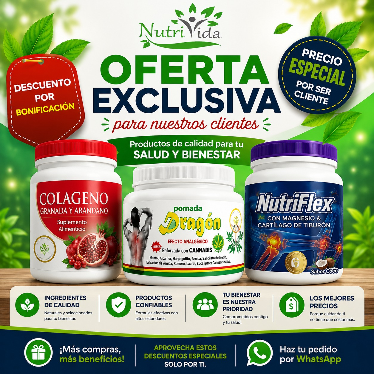 Oferta exclusiva Nutrivida para clientes con productos, descuentos y pedido por WhatsApp